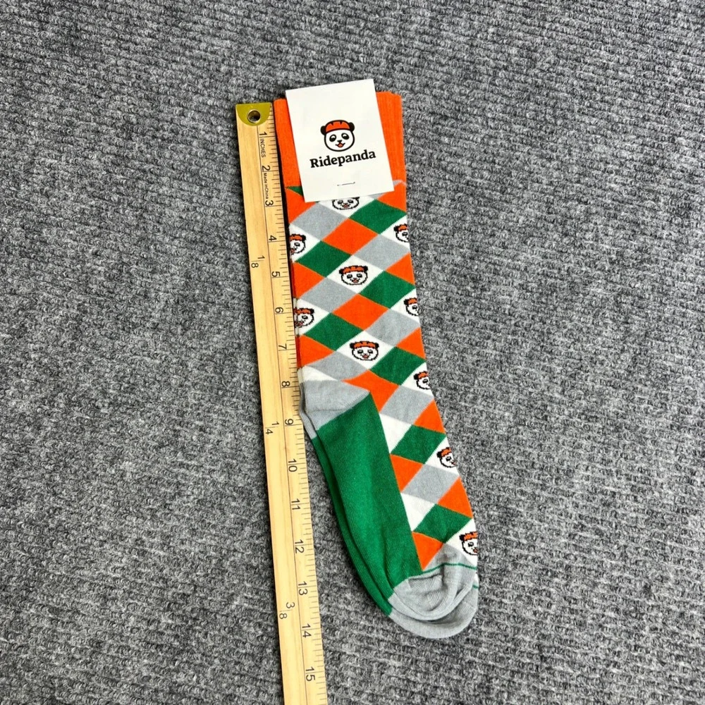 Ridepanda Sock Club Argyle Panda Crew Socks Orange Green Grey Made in USA NEW